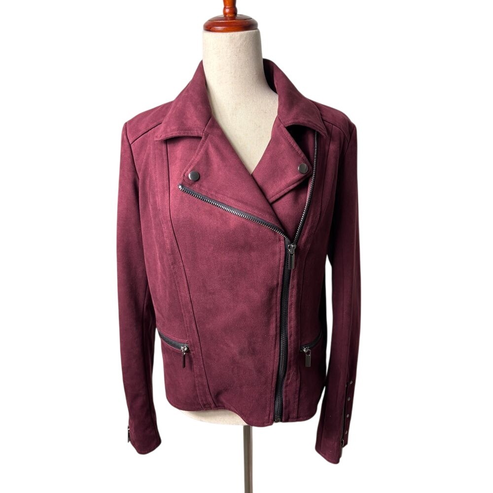 NWOT Kut from the Kloth Faux Suede Jacket Women's Size Medium Raspberry Burgundy
